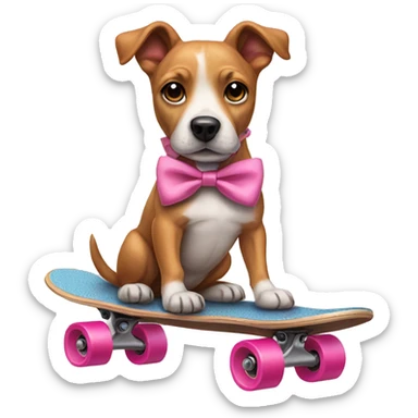 dog wearing pink bow on a skateboard  sticker