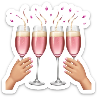 champagne glasses with pink champagne giving cheers with hands sticker