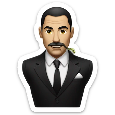 A male mafia boss with a snake tattoo on the right side of his face, wearing a black suit and a cigar in his mouth sticker