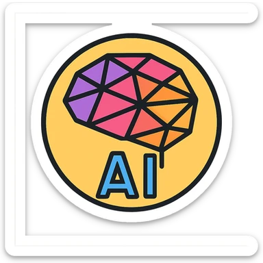 AI logo for social media, geometric brain icon, polygonal facets, contained in a round badge, modern and professional sticker
