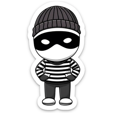 character with black and white striped shirt, black beanie, black mask over eyes sticker