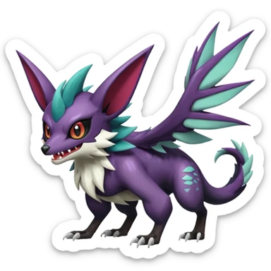 Shiny Noibat-Noivern-Mightyena-Poochyena-Silvally-Fakémon-hybrid-creature (full body)  sticker