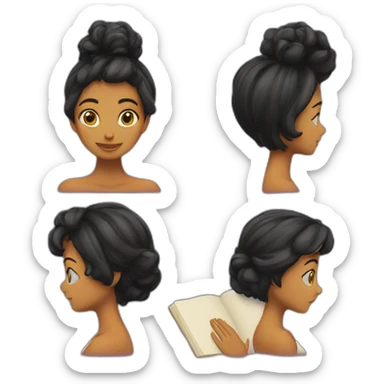 Chica de pelo negro leyendo sticker