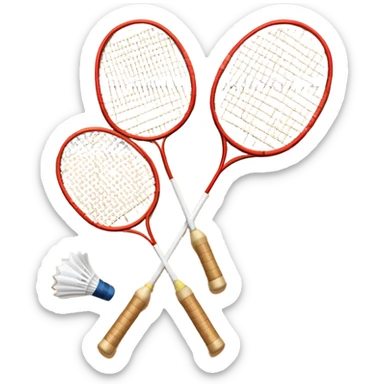 Two crossed badminton rackets with a shuttlecock resting in between, set against the faint outline of a badminton court. The image highlights the tools of the sport, with a subtle emphasis on the court's net and boundaries, symbolizing competition and skill. sticker
