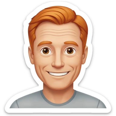 smiling older white man, fit physique, receding ginger hair, approachable look sticker