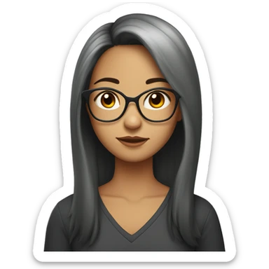 a girl having black mid length hair, wearing glasses. She’s Chines, and the last part of hair is red sticker