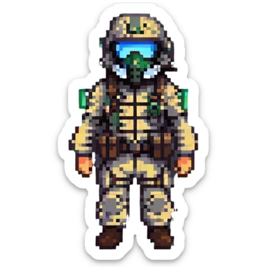 Konig from Call of Duty in pixel art style, focusing on his mask and tactical appearance sticker