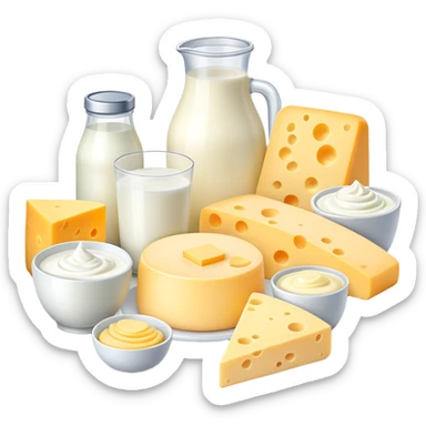 dairy products assortment with milk, cheese, yogurt, and butter sticker