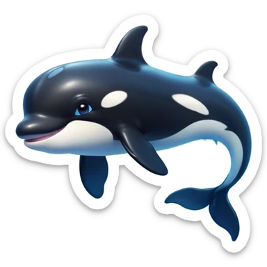Cinematic Cute orca Portrait Emoji, Head tilted playfully and inquisitively, featuring a smoothly rounded body with bright, sparkling eyes and an adorable, friendly smile, Simplified yet irresistibly adorable features, highly detailed, glowing with a warm, ocean-blue glow, high shine, affectionate and lively, stylized with a touch of whimsical aquatic charm, soft glowing outline, capturing the essence of a mischievous yet endearing orca that seems as if it could leap right into your heart! sticker
