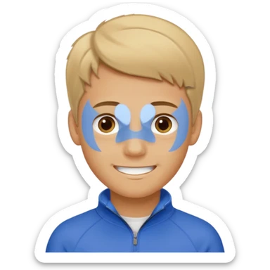 make a boy with comb over  dirty blond hair hazel eyes tan white smirky smile and quarter zip  sticker