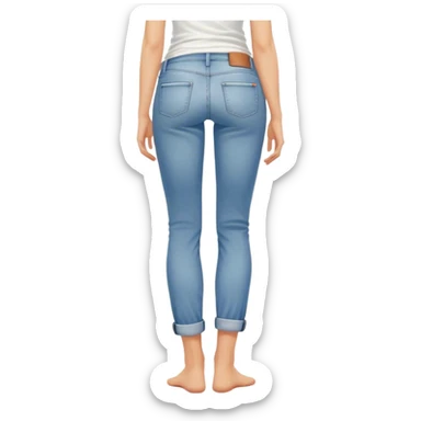 Barefoot blonde girl in rolled up denim jeans with with tank top right hand in back pocket from the back sticker