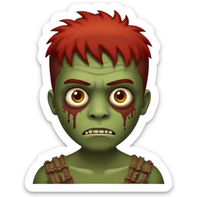 Crie um emoji de um menino com o cabelo castanho claro com uma franja e o corte low fade zumbi sticker