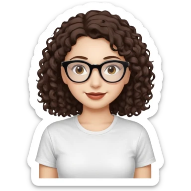 I want to describe me. I am a girl with brown hair amd curly hair. I have brown eyes and black glasses and long lashes with mascara. My lips are medium and my nose as well. I wear a white T-shirt. I am white skin with long curly hair sticker