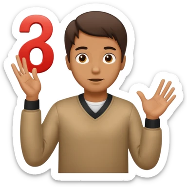 Man shrugging with the number 6 above his left hand and the number 7 above his right hand sticker