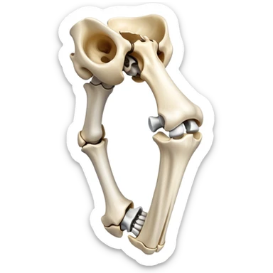 human knee bones, anatomical view showing femur, tibia, fibula, and patella sticker
