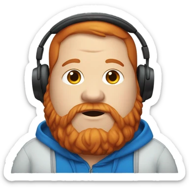 extremely fat and overweight red head wearing blue hoodie with beard and headphones sticker