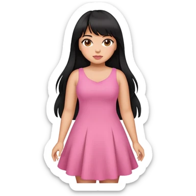 Latina girl with bangs black long layer hair plus size with a pink dress sticker