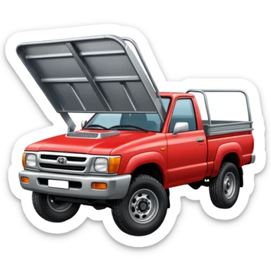 Red 1999 hilux with steel trya sticker