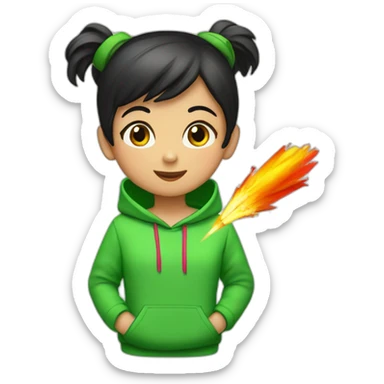 Girl-with-short-black-hair-in-a-firecracker-and-green-hoodie sticker