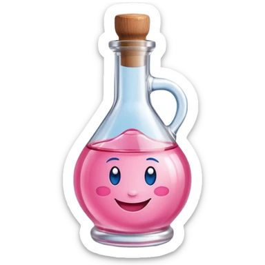 Smiling bottle of oil blue top pink outside with logo that says berry oil sticker