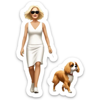 Sharon stone, basic instinct walking with cavalier King Charles spaniel  sticker