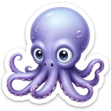 Cinematic Noble Baby Octopus Portrait Emoji, Poised and graceful, with a soft, rounded, slightly translucent body in a dreamy light blue-purple hue, large, glistening eyes full of quiet intelligence and mystery, delicate, flowing tentacles curling gently, Simplified yet sophisticated features, highly detailed, glowing with a soft, ethereal oceanic radiance, high shine, elegant and serene, stylized with an air of deep-sea wonder, focused and tranquil, soft glowing outline, capturing the essence of an otherworldly, intelligent little cephalopod, floating effortlessly in the gentle ocean currents! sticker