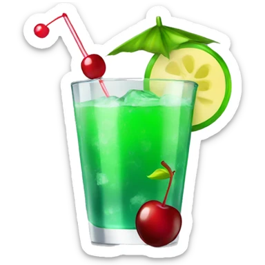Green cocktail with cherry sticker