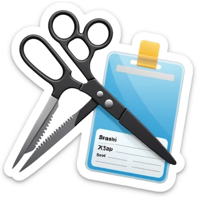 Floating black Scissors cutting in half an idf soldier ID card with a little chip in 2 parts sticker