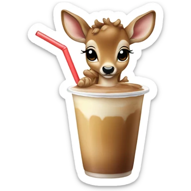 Baby deer drinking iced coffee sticker