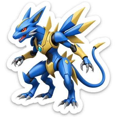 Modern Futuristic Cyber-Greymon-Greninja-Zeraora-Pokémon-Digimon-Fakémon-fusion-hybrid-creature sticker