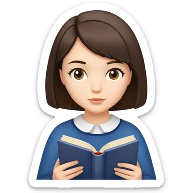 A brunette girl with a bob hairstyle reading a book Burgundy sticker