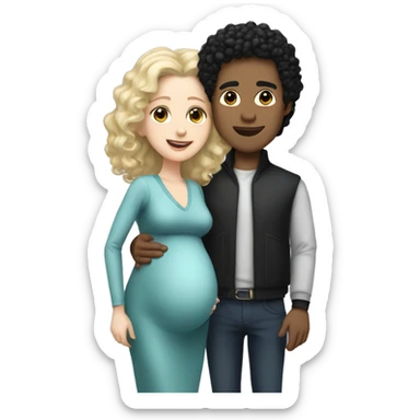 A white-skinned man with curly black hair and a pregnant white-skinned woman with shoulder-length, slightly blonde hair. sticker