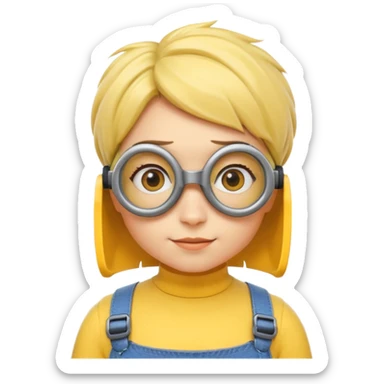 Minion emoji with a round head like normal emojis and a smurk like this emoji but a minion so basically that emoji with the goggles and the hair and not a funny head shape 😏 it should look like an actual minion not a human with African braids and a female minion  make them feminine  sticker