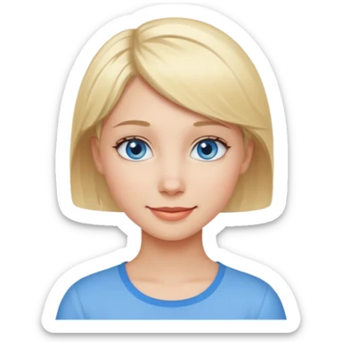 A girl with blue eyes and short blonde hair. She is smiling. sticker