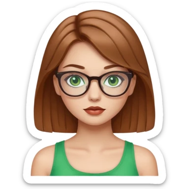 Yeşil gözlü,Hafif kahverengi saçlı, beyaz tenli, gözlüklü, crop giyinen ,baya dolgun dudaklı gloss sürmüş,makyajlı bir kız sticker