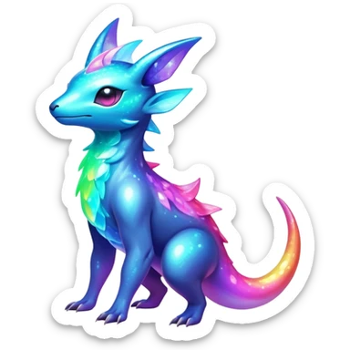  Shiny sparkly transparent bioluminescent luminescent vibrant bright pastel dark exotic iridescent colorful nebula rainbow gradients cyber-Protogen-Fakémon-Pokémon-Vernid-creature sticker