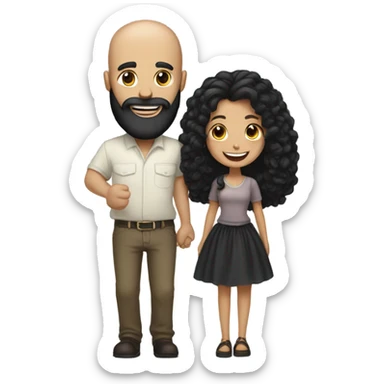 Bald man with black beard and girl long black hair holding hands sticker