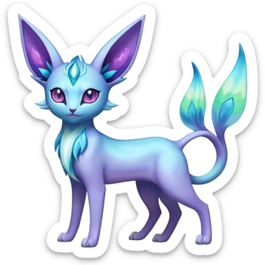 Colorful Iridescent Exotic Espeon-Aurorus-Glaceon-Fakémon-hybrid-creature (full body)  sticker
