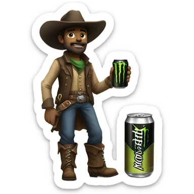 Realistic 1800s cowboy drinking a monster energy drink sticker