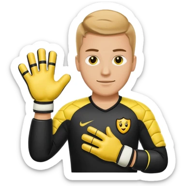 Football goalkeeper gloves with man goalkeeper and small emoji sticker