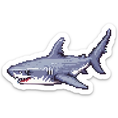 shark with Air Jordans on all fins, pixel art style, simple background sticker