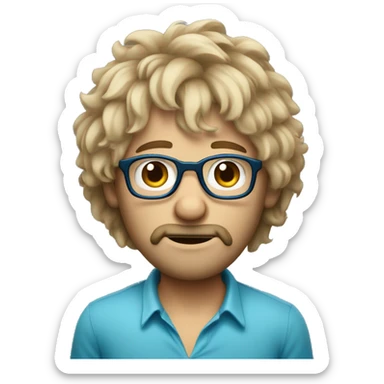 Dirty blond shaggy hair man with blue eyes and eyeglasses sticker