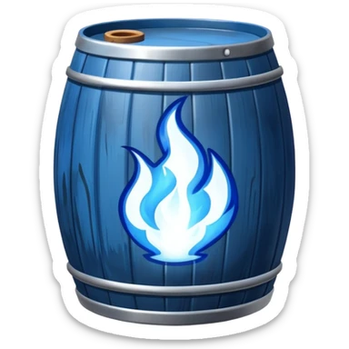 generate a realistic rust-free metal barrel with blue fire on it sticker