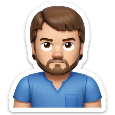 Jack Black as Minecraft Steve portrait, just face and shoulders, blocky character with brown hair, beard, and blue shirt sticker