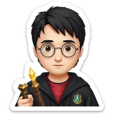 Draw Harry Potter with round glasses, messy black hair, Hogwarts robe & lightning scar on his forehead. sticker