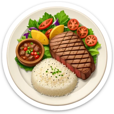 Brazilian dish with salad, rice and meat sticker
