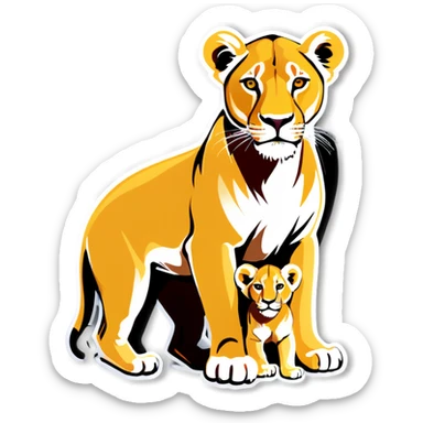 Lioness and cubs  sticker