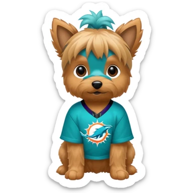 Yorkie in a Miami dolphins jersey sticker
