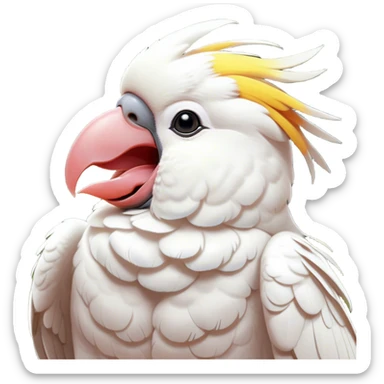 Cinematic Cute Yawning Cockatoo Portrait Emoji, Head tilted slightly with a dramatic, wide-open yawn, showcasing a plump, feathered body with a softly drooping crest and sleepy, half-closed eyes, Simplified yet irresistibly adorable features, highly detailed, glowing with a soft, cozy tropical glow, high shine, relaxed yet expressive, stylized with a dash of whimsical avian charm, soft glowing outline, capturing the essence of a drowsy yet affectionate cockatoo that appears ready to stretch out and yawn its way off the screen! sticker