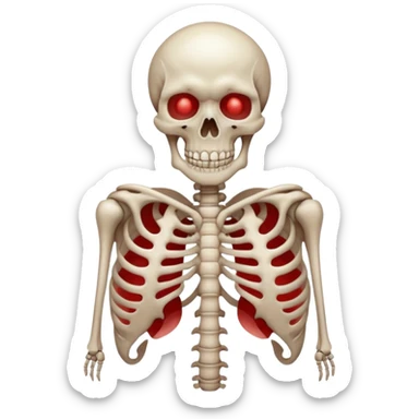 Minimalist emoji-style sticker of a ribcage x-ray with a curled-up demon inside, lines in faint white on black background, subtle red eye glow



 sticker